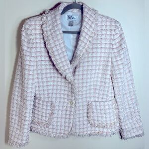 Vintage Bob Mackie Studio Striped Tweed Pink and off white Blazer Jacket Sz 10